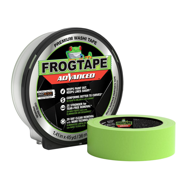 FrogTape Advanced Painter's Tape, 1.5 in Wide (1.41 in x 45 yd) Multi-Surface Painters Tape with PAINTBLOCK, Conforms Around Curves & Contours, Tear-Free Removability, Green, 1 Roll (105891) 1.5” x 45 yd (Pack of 1)