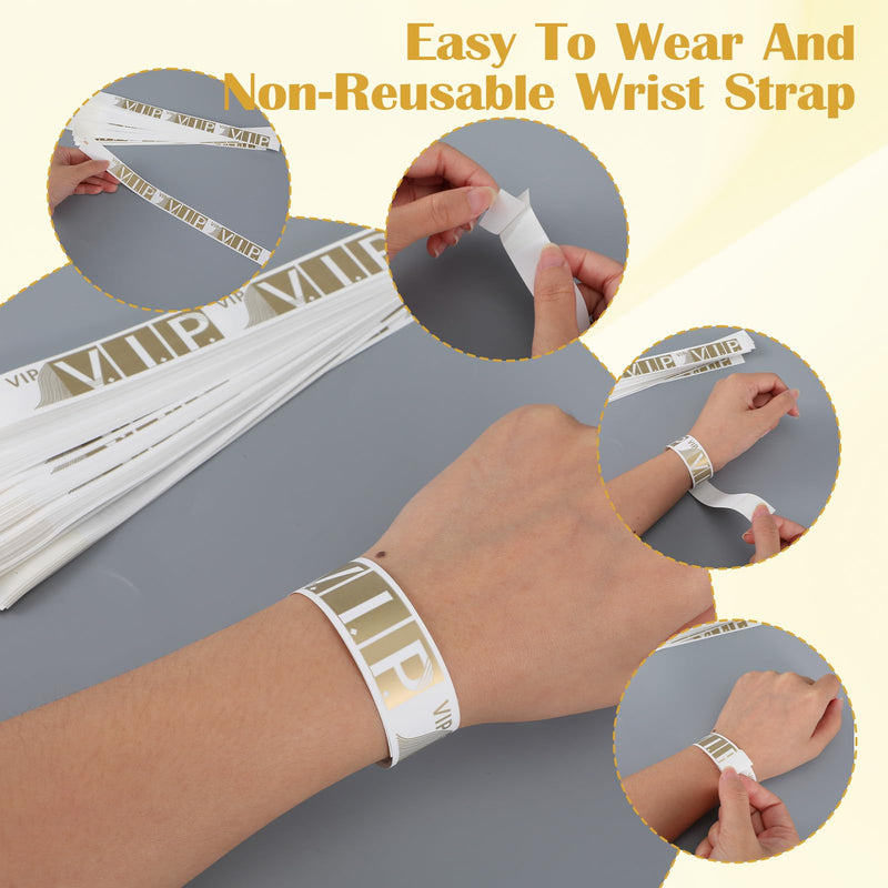 200 Pack VIP Wristbands for Events, Waterproof Paper Wrist Bands VIP Lanyards Lightweight Event Wristbands for Party Concert Club Amusement Park Festivals, 10 x 0.79 Inch