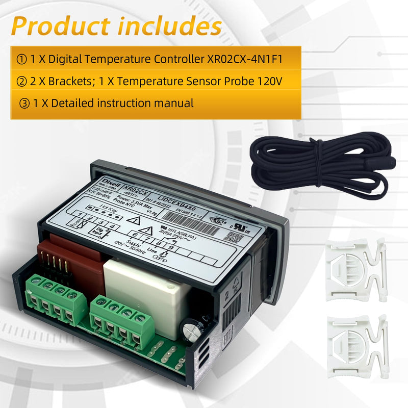 [Australia - AusPower] - XR02CX-4N1F1 for Dixell Refrigerator Digital Temperature Controller 120V 50-60hz with Temperature Sensor Probesfor Fridge-S FREEZERS Heating Appliances,Replace Thermostat Controller 