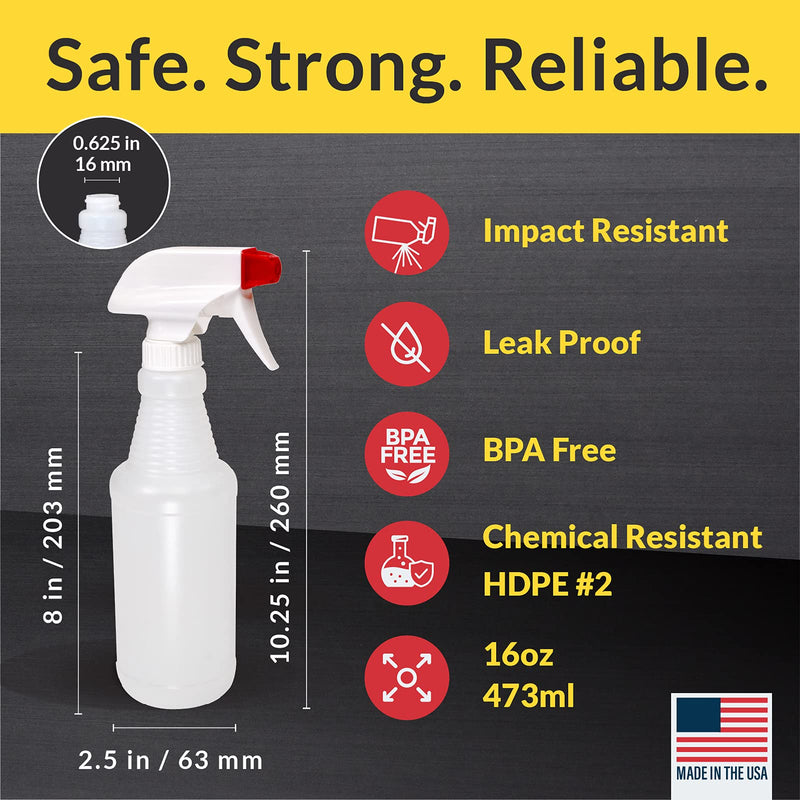 [Australia - AusPower] - Pinnacle Mercantile Plastic Spray Bottles USA Made 4 Pack 16 Oz Heavy Duty No Leak Empty Refillable Spray Bottle Mist Stream for Cleaning Solutions, Plant, Hair, Bleach, Vinegar, Alcohol Safe 16 Oz, 4 Pack 