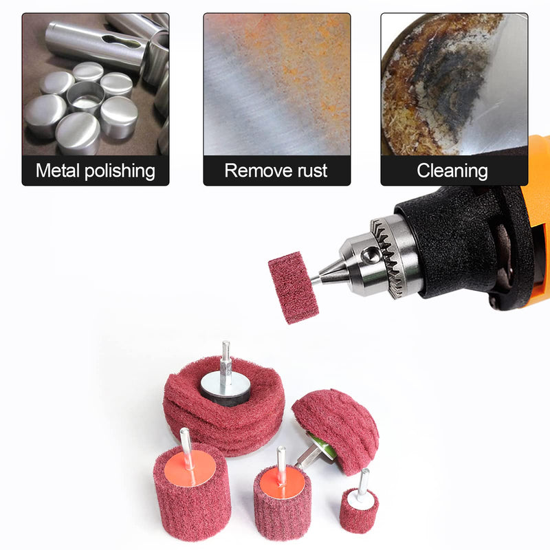 [Australia - AusPower] - 6PCS Non Woven Abrasive Buffing Polishing Wheel Drill Attachment Set,Scouring Pads Power Scrubber Cleaning Kit (red) red 