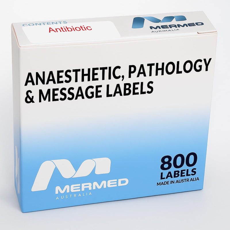Antibiotic Medical/Syringe Labels - Box of 800 Labels on Roll (1" core). 12mm x 40mm (Approx 0.5" x 1.5"). Latex-Free Permanent Adhesive. Printed in Australia by Specialist Medical Printer. Antibiotic
