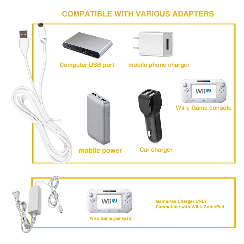 [Australia - AusPower] - Charger Kits for Wii U Gamepad, AC Power Adapter Charger and USB Charging Cord for Nintendo Wii U Gamepad Remote Controller 