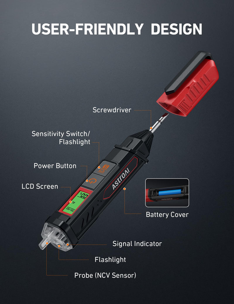 [Australia - AusPower] - Voltage Tester with Screwdriver Non-Contact Dual Range AC 12V/70V-1000V and Multimeter Tester 2000 Counts 