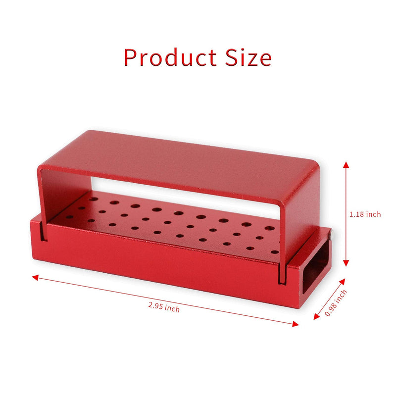 [Australia - AusPower] - Annhua 30 Holes Dental Bur Block with Cover Autoclavable, Aluminum Burs Case Organizer Disinfection Holder Opening Box for Dental Lab, Dentist Tool, Red 