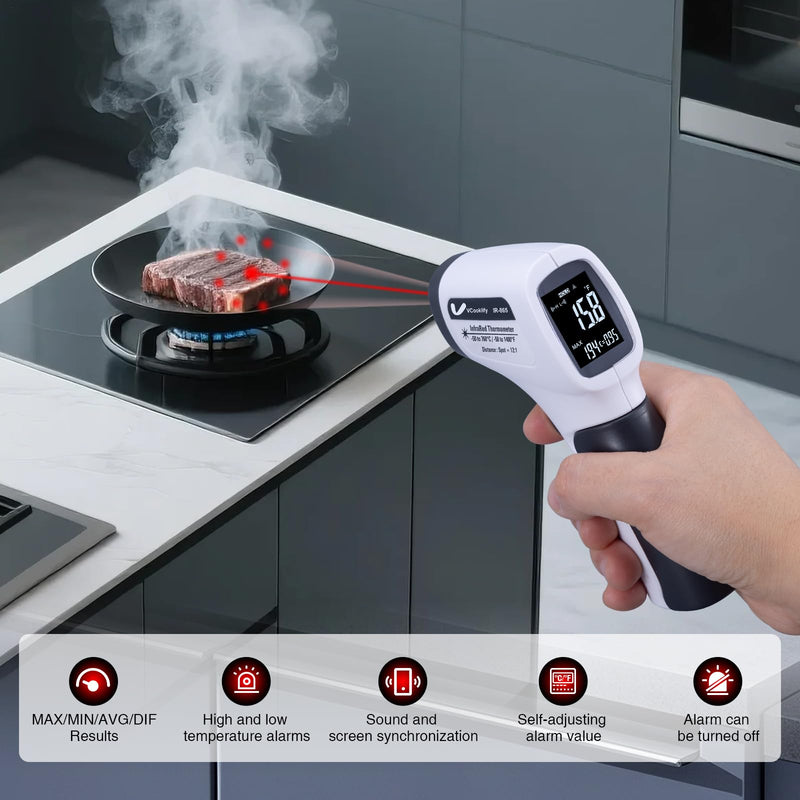 [Australia - AusPower] - Temperature Gun for Meat,Automotive Infrared Thermometer Gun with Ring Laser DS12:1,Digital Thermal Gun with Adjustable Emissivity&High/Low Alarm,-58~1400℉IR Temp Gun for Engine,Brakes&HVAC Gray 