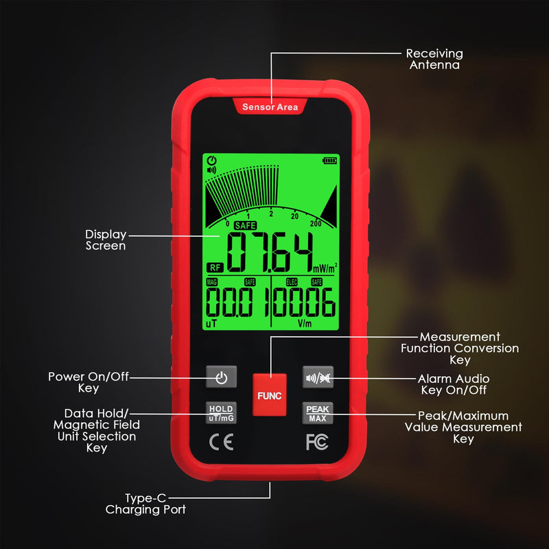 3 in 1 EMF Meter EMF Detector EMF Meter Tester Rechargeable Electromagnetic Field Radiation Detector EF,RF,MF WiFi Signal, 3-Axis EF/RF/MF EMF Meter 3 Color Backlight Alarm Ghost Hunting, Home Safety Standard 3-in-1 EMF Meter