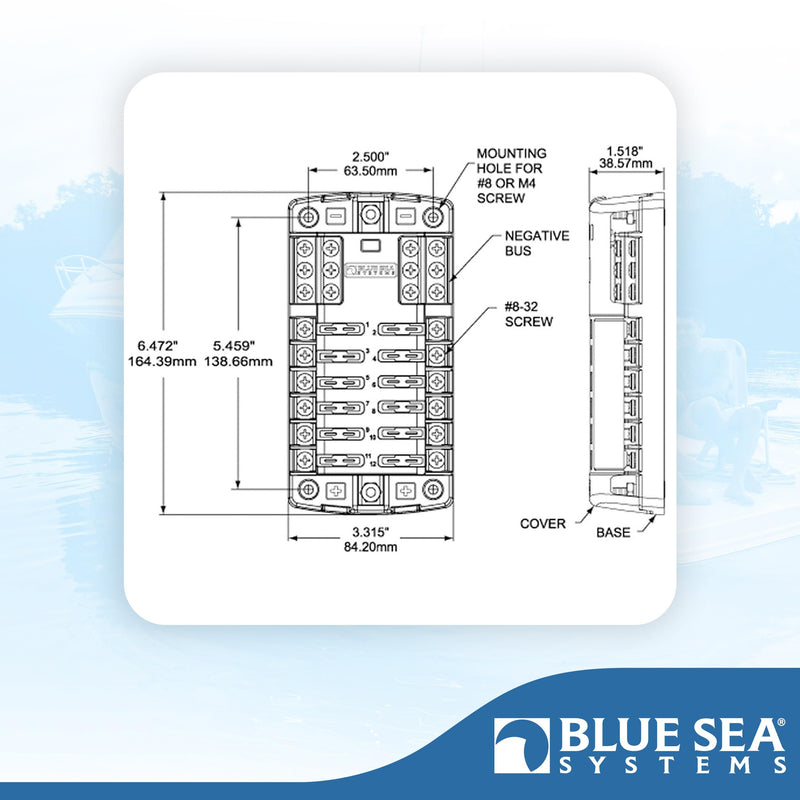 [Australia - AusPower] - Blue Sea Systems 5026 ST Blade Fuse Block 12 Circuit with Ground and Cover 12 Circuit + Neg With cover 