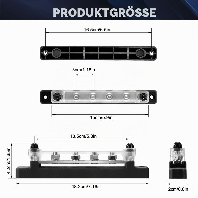 QIMEI-SHOP Busbar 12V-48V DC Busbars Distribution Block Power Distribution Block 150A Busbar with 6 x M6 Connection Bolts for Car RV Boat Black M6 Black