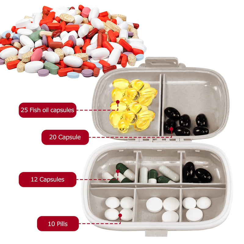 [Australia - AusPower] - 1Pack Travel Pill Organizer, 8 Compartments Portable Pill Case, Small Pill Box for Pocket Purse Portable Medicine Vitamin Container Beige 