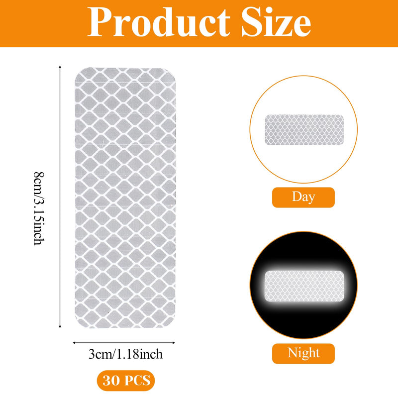 30 PCS Reflector Stickers, Reflective Stickers for Helmet Self-Adhesive Bike Reflectors Reflective Tape Outdoor Waterproof for Outdoor Use on Truck/Car/Motorcycle/Clothing/Helmet 1.18" X 3.15" White