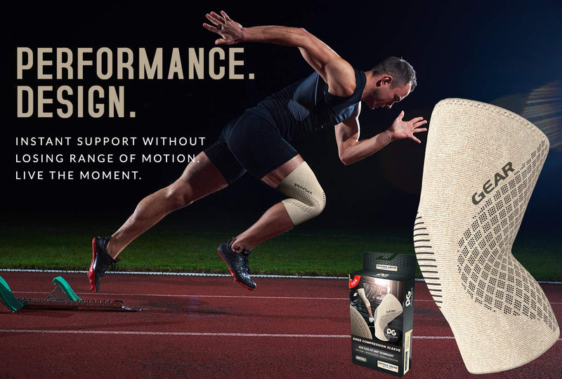 [Australia - AusPower] - Physix Gear Knee Compression Sleeve for Men & Women - Best Compression Knee Brace for Walking, Running, Gym, Basketball, Weightlifting,Workout, Sports - Knee sleeves Support Compression & Stability M Beige/Black 