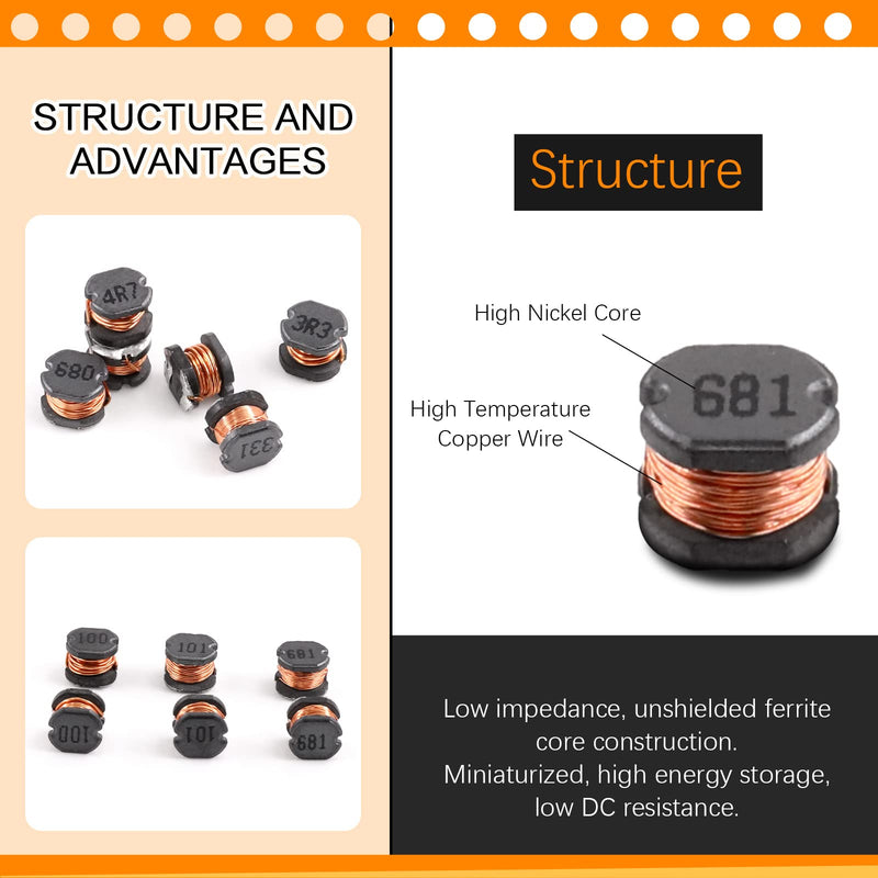 [Australia - AusPower] - 141Pcs 14 Values CD54 SMD Power Inductors Assortment Kit with Storage Box 2.2uH - 680uH Chip Inductors 5.8mm Wire Wound Chip 