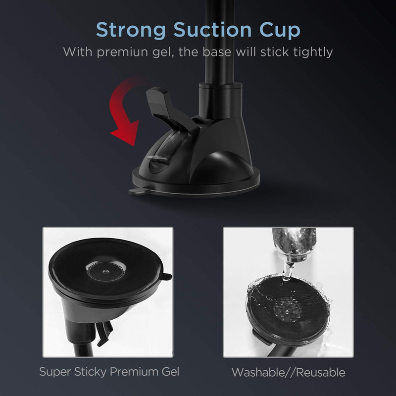 [Australia - AusPower] - IPOW Long Arm Universal Magnetic Cradle Windshield Dashboard Cell Phone Mount Holder with 4 Metal Plates, Soft Firm Goose Arm & Enhanced Suction Cup 7.6" Long Arm Magnetic 