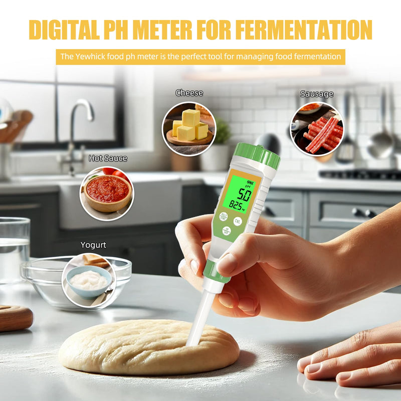 [Australia - AusPower] - pH Meter for Food, Digital pH Tester with High Accuracy pH Probe for Sourdough and Bread, Food pH Meter for Fermentation Canning, Meat, Cheese, Solid Samples and Water New pH Meter Kit 
