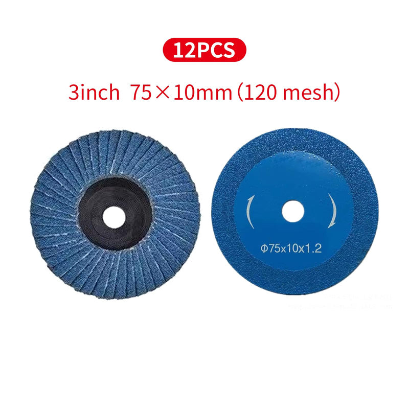 [Australia - AusPower] - Pack of 12 Flap Discs, Sanding Discs, Sanding Mop Disc, 3 Inch 75 mm, 120 Grain Flap Disc, Flap Disc for Metal, Steel, Wood, Sanding Disc, Abrasive Mop Flap Disk, Blue 