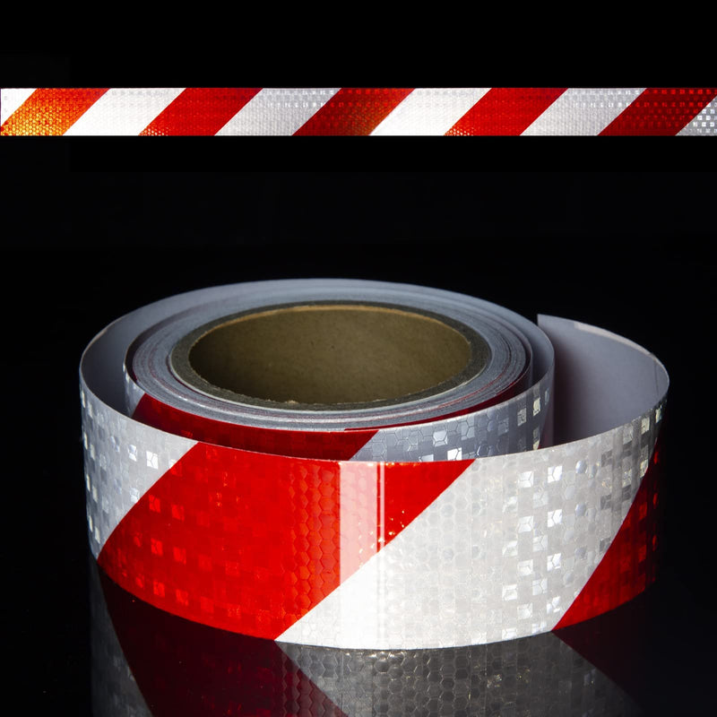 Reflective Tape, Waterproof Self Adhesive Dot Reflective Tape Outdoor Safety Caution Reflector for Trailers, Bikes, Cars（Red White, 4 Inch x 32.8 Feet） Red White