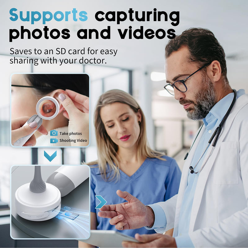 [Australia - AusPower] - Otoscope Ear Camera with 1.38” IPS Screen, HD Ear Scope with Lights, Otoscope Camera for Adults Kids and Pets, 12 Silicone Specula Tips, Support Photo & Video, 32GB TF Card, Fsa Baby Eligible Items 32GB TFcard Package-Gray 