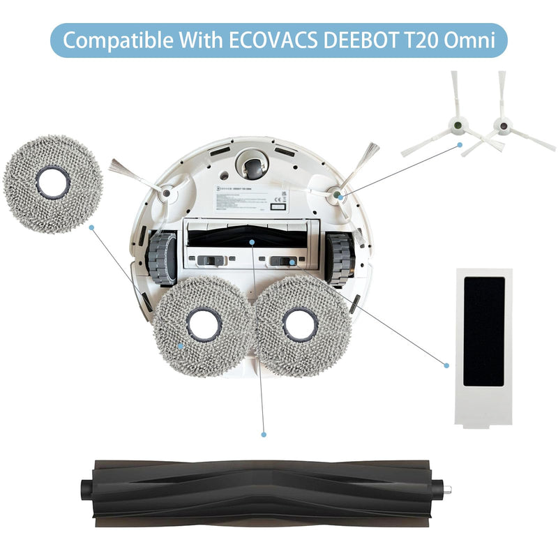 [Australia - AusPower] - 24 Pack Replacement Parts for ECOVACS Deebot T20 Omni / T20 Max / T20 Pro Robot Vacuum，Includes Main brushes, HEPA filter, Mop pad, Dust bag and Side brushes 