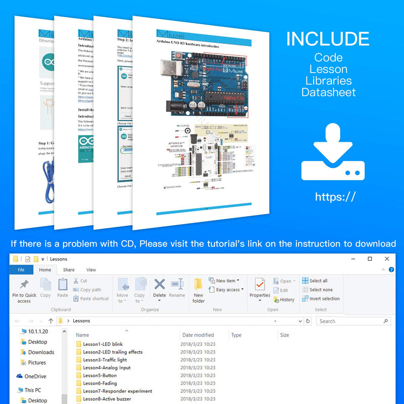 Miuzei Starter Kit for Arduino R3 Microcontroller 169 Pieces Tutorial | Servo Motor, Breadboard & Sensors, 30 German Lessons, Compatible with Arduino IDE, No Soldering Needed, Ideal for Beginners Professional Starter Kit