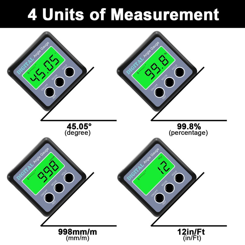 Digital Angle Gauge, Angle Finder Magnetic Digital Level Protractor, Table Saw Accessories with LCD Backlight Display Data Hold and V-groove & Magnetic Base Silver