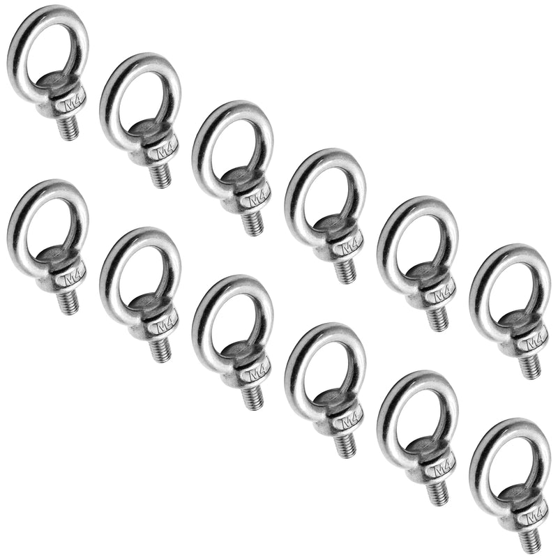 [Australia - AusPower] - 12pcs M4 Eye Bolt, Stainless Steel Male Thread Machinery Shoulder Lifting Ring Eye Bolt, Heavy Duty Screw Eyebolt M4-12pcs 