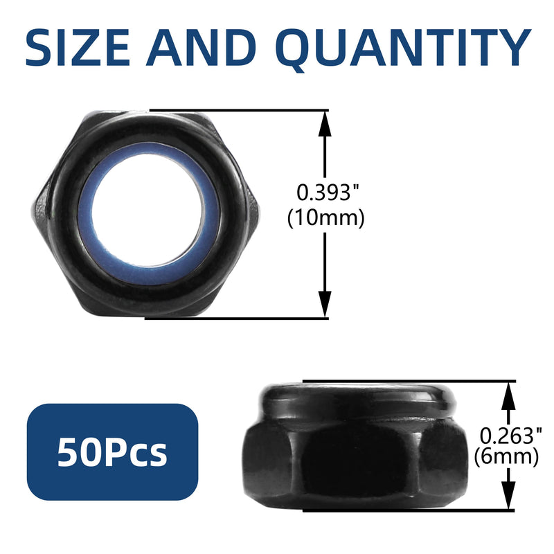 [Australia - AusPower] - M6 x 1.0mm Nylon Insert Hex Lock Nuts 50Pcs 304 Stainless Steel Locknuts, Hex Drive, Black Oxide by SG TZH M6 50 