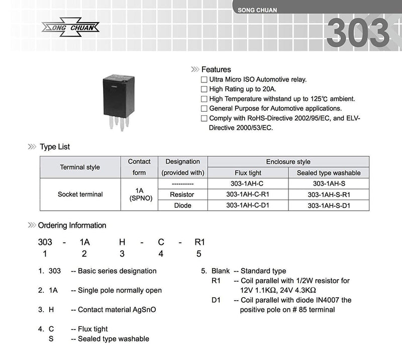 Automotive Purpose Relays 303-1AH-C-R1-U01-12VDC SPNO 20A 12VDC for Polaris RZR Slingshot Ranger Sportsman Cooling Fan Relay (8 Pack) 8 Pack