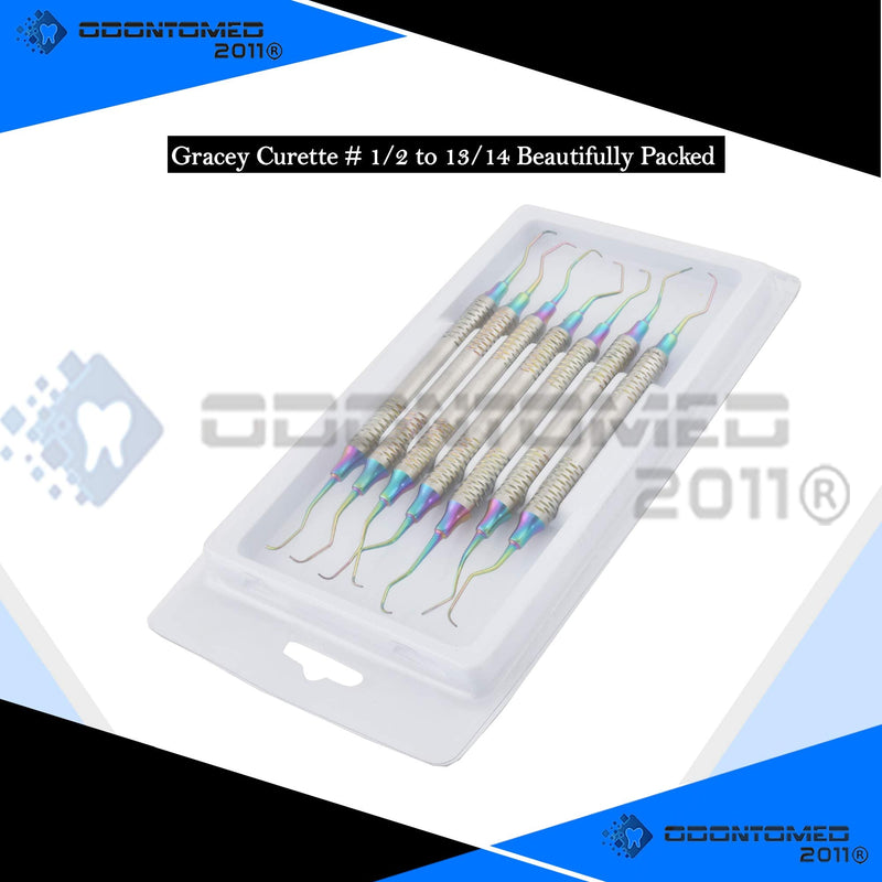 [Australia - AusPower] - OdontoMed2011 Set of 7 Gracey Periodontal Curettes 1/2-13/14 Double Ended Hollow Handle Multi Rainbow Color Tips Dental Instruments Protective Packing DN-2276 