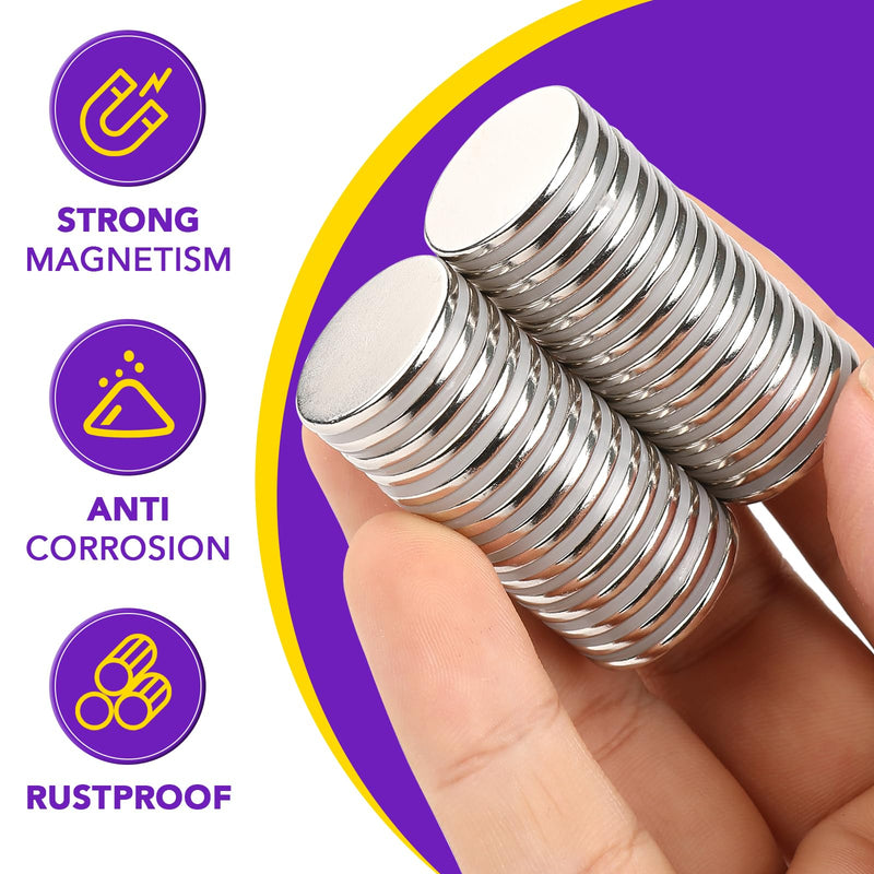 MIKEDE Neodymium Magnets, 30 PCS Strong Fridge Magnets Heavy Duty for Carft, Epoxy Coating Rare Earth Small Magnets with Double-Sided Adhesive Backing for Craft, Whiteboard, DIY, Science - 0.78x0.18in Silver