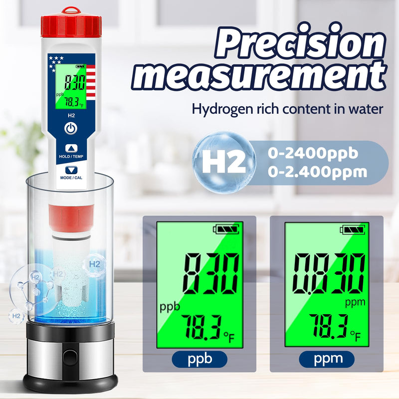 [Australia - AusPower] - Hydrogen Tester pH Meter for Drinking Water 4 in 1-pH/H2/ORP/TEMP Meter, Hydrogen Water Tester Kit for Hydrogen Water Bottle, pH and ORP Meter for Drinking Water Hydroponics Pool 