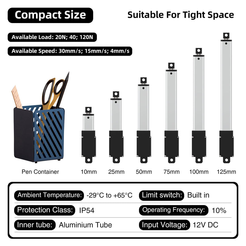 [Australia - AusPower] - 100mm 120N Mini Electric Linear Actuator 4 Inch Linear Motion Actuator 12V Actuators with Brackets for Cabinets, Robotics, Home Automation, Window Opener 