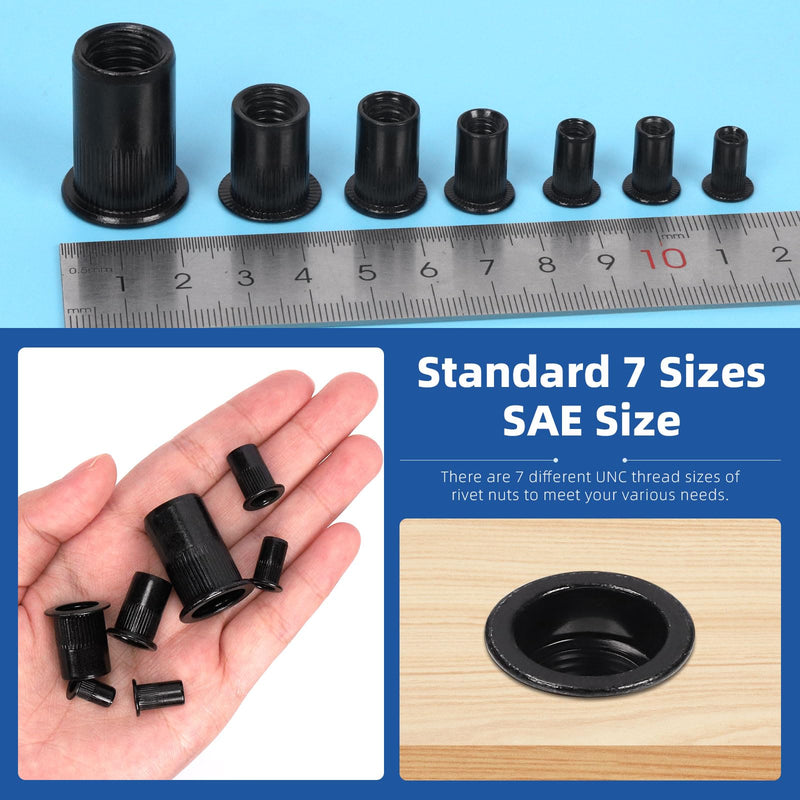 [Australia - AusPower] - Glarks 30Pcs 1/2”-13UNC Rivet Nuts Kit Black Zinc Plated Carbon Steel Flat Head Rivnut Threaded Insert Rivet Nuts Assortment Set 1/2"-13UNC 