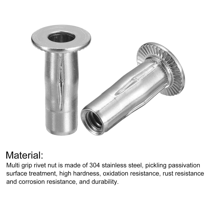 [Australia - AusPower] - uxcell 1/4-20 Multi-Grip Rivet Nuts, 5pcs Pre-Bulbed Shank Flat Head Threaded Insert Nut 304 Stainless Steel Plus Nuts for Construction Industrial 5 