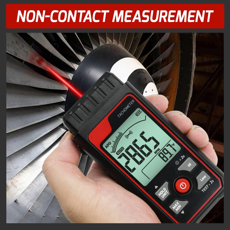 [Australia - AusPower] - Non-Contact Digital Tachometer RPM Meter Speed Gauge Laser Photo Tachometer with 2.5~99999 RPM Range, Backlit Display | Analog Bar Scale | Custom Alarms for HVAC Motor Engine Speed Tester 