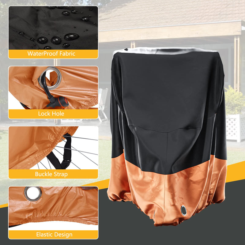 [Australia - AusPower] - MOONCOOL Adult Tricycle Cover Trike Cover, 3 Wheeled Bicycle Bike Cover for Outdoor Storage Waterproof, Dust Wind Proof for Bikes 75"L Black & Orange 