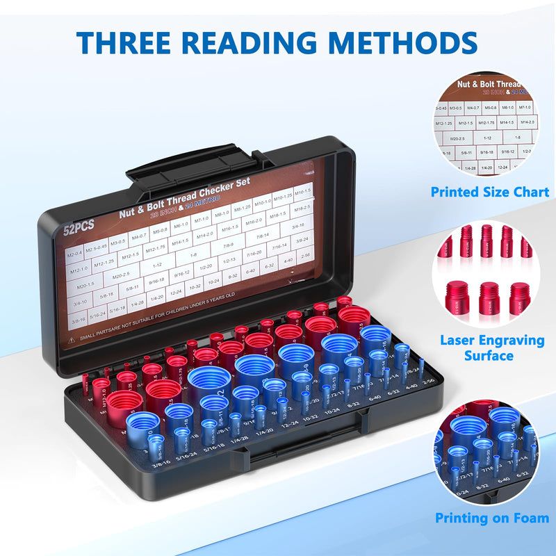 [Australia - AusPower] - 52PCS Thread Checker, Nut and Bolt Thread Checker, Thread Checker Kit in Standard and Metric (28 SAE & 24 Metric), Bolts Measuring, Bolt Size Finder Checker Thread Gauge for Quickly Identify 