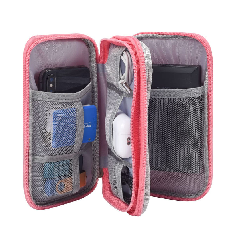 [Australia - AusPower] - Electronic Organizer Travel USB Cable Accessories Bag/Case,Waterproof for Power Bank,Charging Cords,Chargers,Mouse ,Earphones Flash Drive Double Layer - Pink 