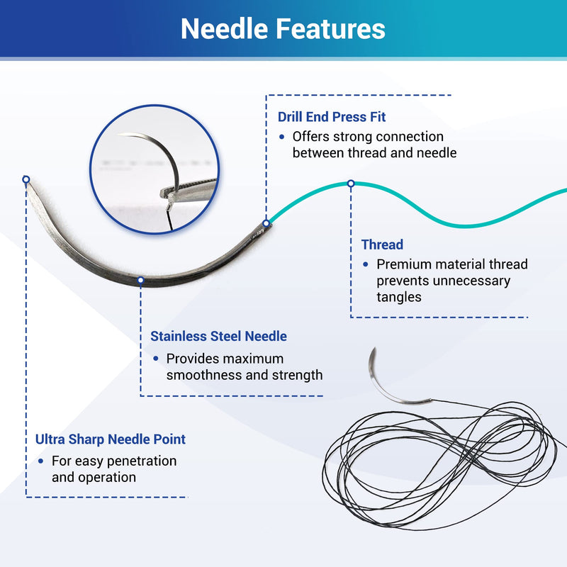 [Australia - AusPower] - Alcedo Sterile Sutures Thread & Needle with Tools Kit, First Aid Field Emergency Supplies, 16 Mixed 0, 2/0, 3/0, 4/0 with 12 Instruments, Complete Kit (28 Pieces) 
