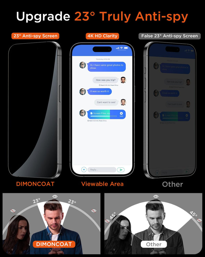 [Australia - AusPower] - DIMONCOAT 4-PACK for iPhone 15 Pro Max Privacy Screen Protector [Auto Alignment Kit] [10X Military Protection] Compatible iPhone 15 Pro Max 6.7 inch Tempered Glass Film [Case Friendly] iPhone 15 Pro Max-6.7 Inch 