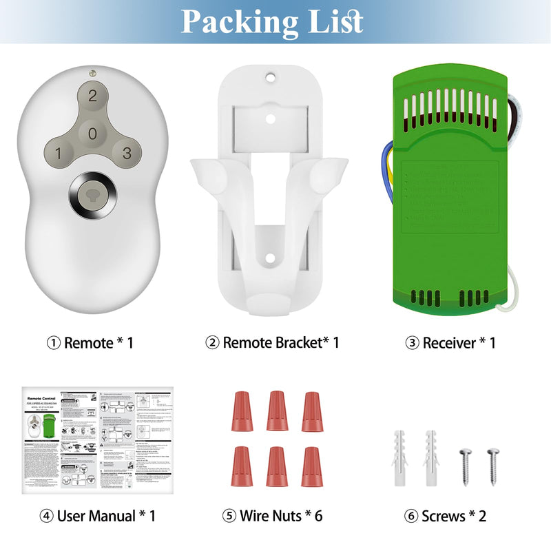 Universal Ceiling Fan Remote Control Kit, Replacement for Hampton Bay, Hunter, Harbor Breeze, 3 Speed with Light Dimmer, 434MHz, with Wall Mount 99122 Remote Kit