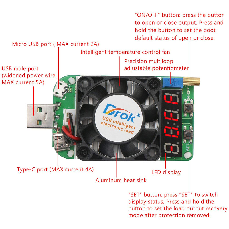 [Australia - AusPower] - DROK Digital Multimeter USB 2.0 and USB Load Tester 