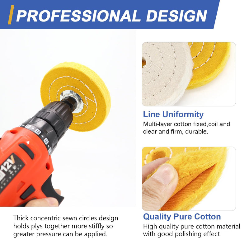 SCOTTCHEN 4inch Buffing Polishing Wheel with 1/4" Shank for Drill, 1/2" Arbor Hole,Soft/Fine/Medium -3pcs,with Buffing Polishing Cutting Compounds 7.4 Oz.Kit,with 2 Pack Non-Woven Bandage Multi 9pcs 4 inch