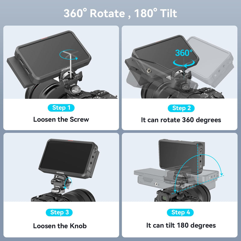 [Australia - AusPower] - SmallRig Adjustable Camera Monitor Mount for ARRI-Style (Upgrade), 360° Swivel and 180° Tilt Monitor Holder Anti-Twist Support 5” and 7” Field Monitor- 2903B 
