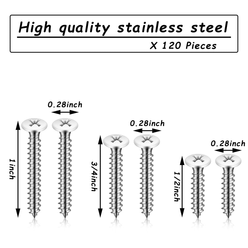 [Australia - AusPower] - 120 Pcs #8 White Head Screws Covers Wood Screws White Painted White Wood Screw Stainless Steel Wall Plate Screw Self Tapping Screw for Wall Plates Switches Covers Replacement, 3 Sizes 