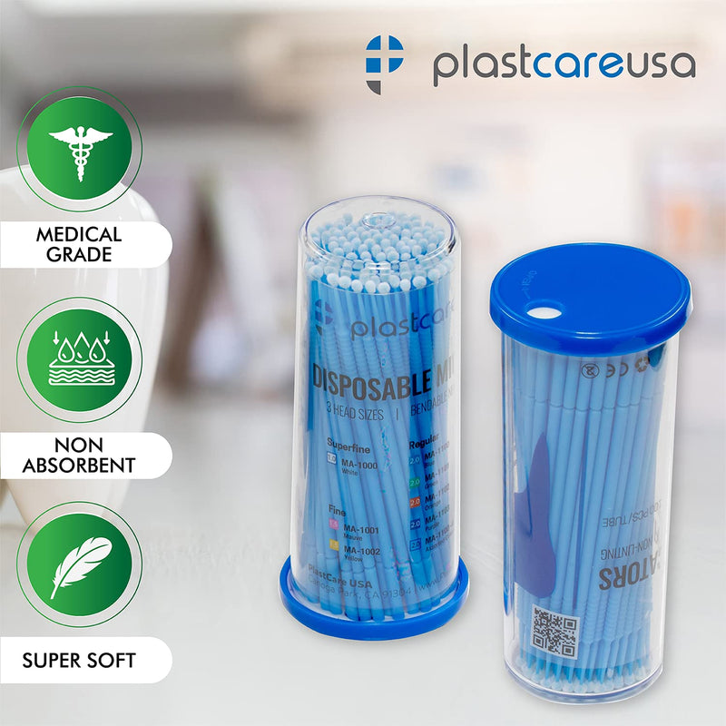 [Australia - AusPower] - 400 Regular Tip Micro Applicator Brushes - Disposable Dental Microbrushes with Bendable Tip - Microswabs for Eyelash Extensions - Microbrush Applicator Sticks with Cotton Tip (Blue, 4 Tubes of 100) Blue 