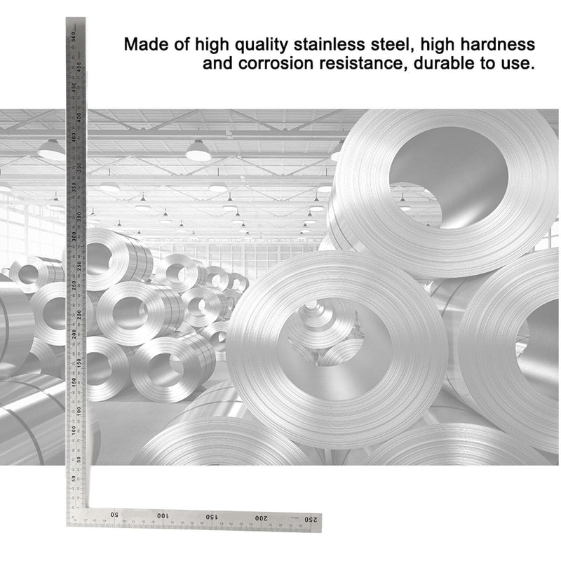 [Australia - AusPower] - 90 Degree Right Angle Finder L Ruler 24 inch Ruler Stainless Steel Easy Read Measurement Layout Template Tool(500mm*250mm) 