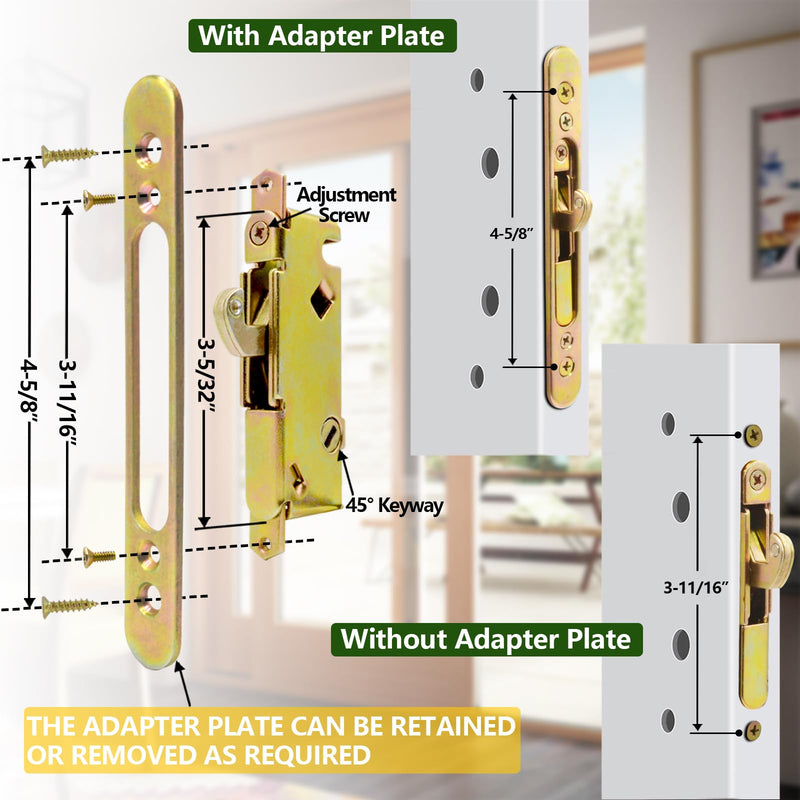 Patio Sliding Glass Door Handle Set with Mortise Lock 45° Keyway, Keyed Offset Position Zinc Diecast I/E Pull Handles, Fits 3-15/16" H.C., 1-3/8" to 2-1/4" Thick Doors, Non-Handed, White