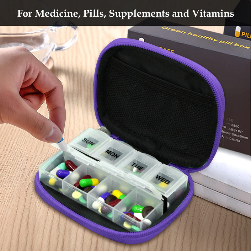 [Australia - AusPower] - Serfeymi Weekly Travel Pill Organizer Pill Case for Purse with Removable 7 Day Pill Box, Fashionable Travel Medicine Organizer Pill Container for Medicine, Vitamin, Supplement - Green 01 + Purple 01 2 Cases + 2 Boxes C. Green 01 + Purple 01 