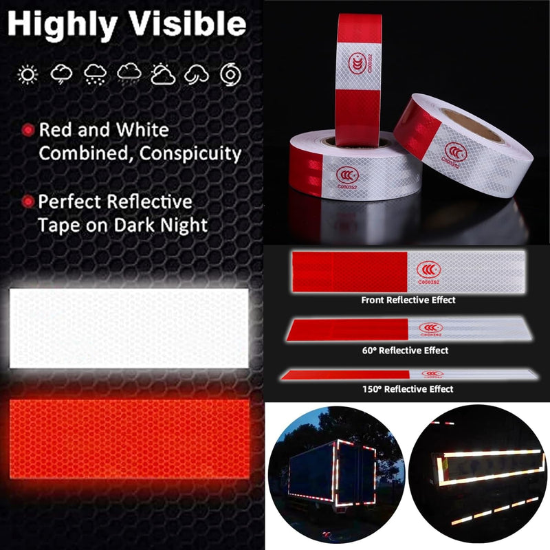 DOT Reflective Tape for Trailers - 2" x 150' Red & White DOT-C2 Approved Reflective Tape Outdoor Waterproof, High Visibility 3m Trailer Reflector Tape for Trucks, Vehicles